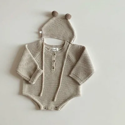 PHB 50842 knitted hooded design toddler new styles 2021 rompers newborn baby clothing