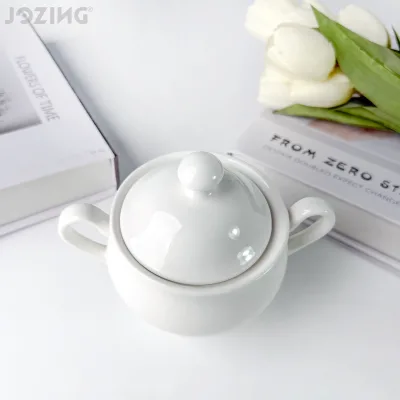 Standing European Style Bone China Cup Matching Lid Double Handles Pure White Design 200ml Capacity for Hot Beverages Office
