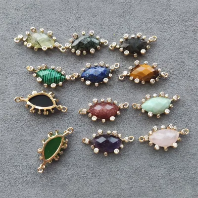 Fashion Gemstone Crystal Birthstone Connector with Zircon Natural Stone Faceted Cut Amethyst Rose Quartz tiger Eye Jade Jewelry