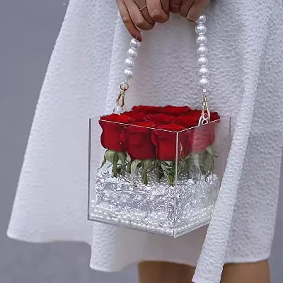 Pearl Portable Acrylic Flower Box Valentine's Day Tanabata Gift Transparent Empty Box