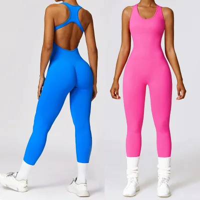 Best Quality 87 Nylon 13 Spandex Seamless Hollow Out Back Sleeveless Bodysuit Backless Gym Wear Yoga Bodysuit Jumpsuit for Women