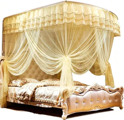 Luxury U Type Palace Style Guide Rail Mosquito Net Three Open Door Telescopic Electric Mosquito Net 1.5*2m Bed