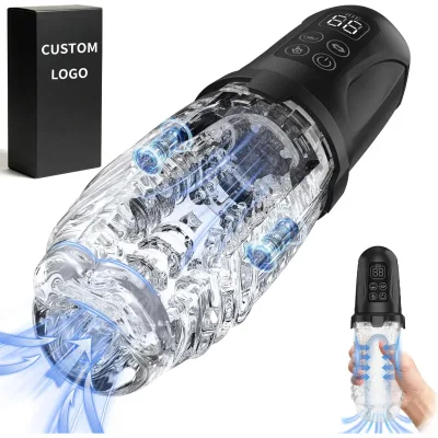 7 Vibration and 7 Suction Male Masturbator 49 Modes Transparent Silicone Stroker Squeeze Control Rechargeable Toy for Men 60Min