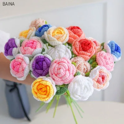 Handmade Knitted Rose Artificial Crochet Flower