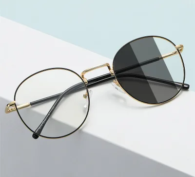 New Fashion Retro Full-Rim Metal Optical Glasses Luxury Gold Lightweight Comfortable Blue Light Anti-Protection Color-Changing