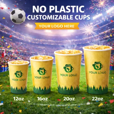 Custom 20oz Heavy Duty Single Wall Kraft Paper Eco-Friendly BPA Free Football Season Soccer Disposable Party Use Water-based