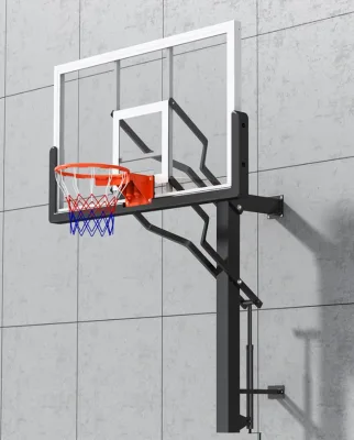 Heavy Duty Wall Mount Basketball Hoop Height Adjustable Clear Tempered Glass Backboard Powder Coated Frame