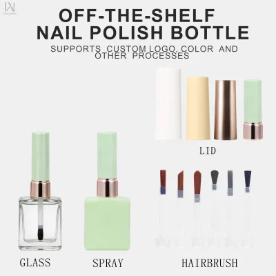 Factory direct sales, low minimum order quantity, 13ml empty nail polish bottles, and a choice of brush styles.