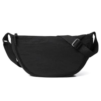 Women's Black Nylon Single Strap Summer Shoulder Bag Solveig Medium Trendy Travel Shopping Daily Use Zipper Waterproof Fanny