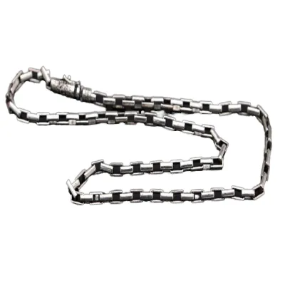100% New S925 Pure 925 Sterling Silver Necklace Men Big Ming Curse Vintage Box Chain Geometric Diamond Fashion Jewelry