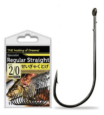 11pcs/bag Japan Straight Fishing Hook Long Shank Offset Jig Fishing Hooks Front and Back Barbs Worm Hook Saltwater
