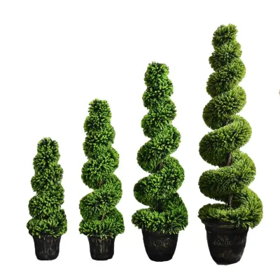 Wholesale Garden Decorative Artificial Boxwood Spiral Tree Balcony Green Ball Tree Artificial Bonsai Topiary Faked Potted Plants