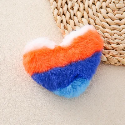 Assorted Color Heart Rabbit Fur Pom Pom Jewelry Charms