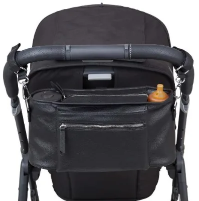 Pu Leather Universal Baby Stroller Organizer 2 Insulated Cup Holder Large Capacity Stroller Caddy with Adjustable Shoulder Strap