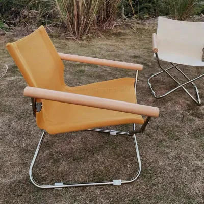 Contemporary Portable Folding Pool Pool Beach Garden Recliner Lounge Hammock Camping Chair with Wooden Armrest