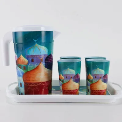 Wholesale Print Pattern Large Capacity Fridge Water Pitcher Set with Lid, Cups & Serving Tray