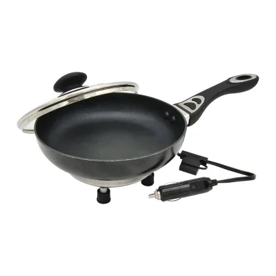 Portable 12V/24V Power Supply Aluminum Car Electric Cooker Frying Pan with Non-Stick Surface for Travel
