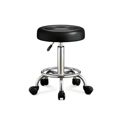 Metal Bar Stool Adjustable Swivel Backrest Leather Seat Pedestal Base No Footrest Modern Minimalist Design Home Beauty Salon Use