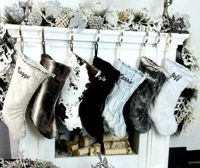 Custom Luxury Soft Faux Fur Fluffy Christmas Stocking Personalized Gift Velvet Christmas Stocking Supplies