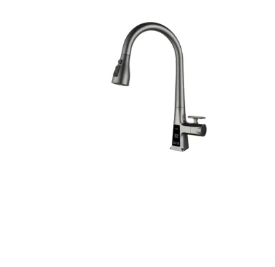 Classic Style Deck Mounted Single Brushed Brass Kitchen Faucet New Design Digital Display Smart Faucet Pull Tap for Bathroom Use
