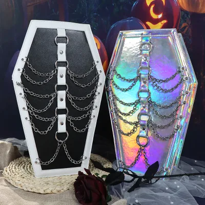 Designer Bag Factory Gothic Coffin Shape Bag Holographic PU Leather Dark Style Chain Purse for Halloween
