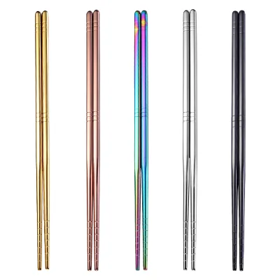 Reusable Classic Korean Style Stock Low MOQ Eco-Friendly Mirror Polish 18/8 Stainless Steel Solid Flat Minimalist Chopsticks