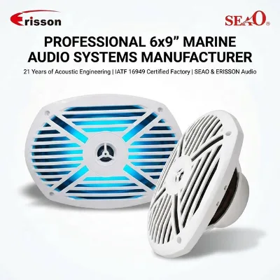 IATF 16949 Certified 6x9" Marine Coaxial Speaker 120W RMS IPX6 Waterproof Boat Audio with Customizable RGB LED Logo
