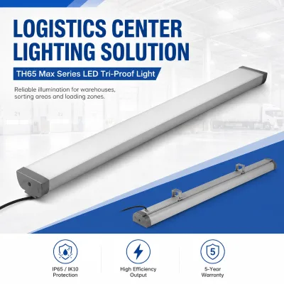 OEM Sensor Ready IP65 LED Linear Tri-Proof Light with 120 Degree Beam 5-Year Warranty & DALI Dimming for Parcel Hub & Dock Areas