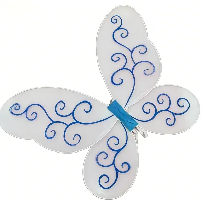 Butterfly Fairy Wings, White Blue Swirl Transparent Elf Wings for Adults Kids Party Costume