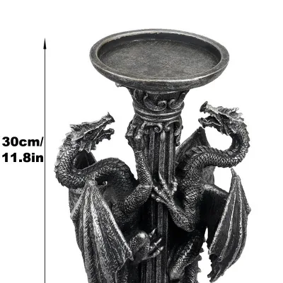 Medieval Dark Dragon Candlestick Halloween Dinner Tea Light Candle Holder Resin Skull Ornament Gothic Skull Dragon Candle Stand