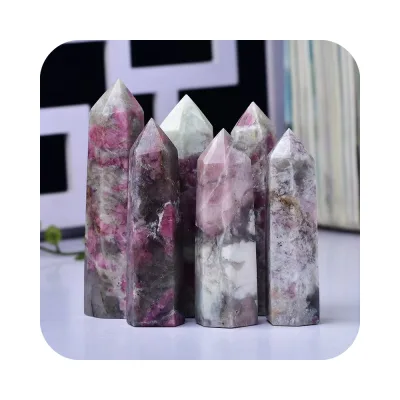 Natural Spiritual Products pink Quartz Stone Crystal Wand Points Plum Blossom Tourmaline Crystals Wand Tower for Fengshui