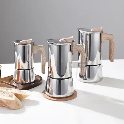 Wholesale Moka Pots High Quality Coffee Pot Machine 100 ml 200 ml 300 ml Volume Food Safety Grade Full Stainless Steel Moka Pot