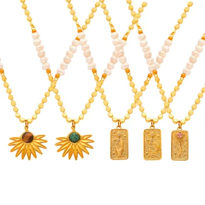 Women's 18K Gold Plated Brass Pendant Necklace Moon Star with Pearl for Gift Occasions