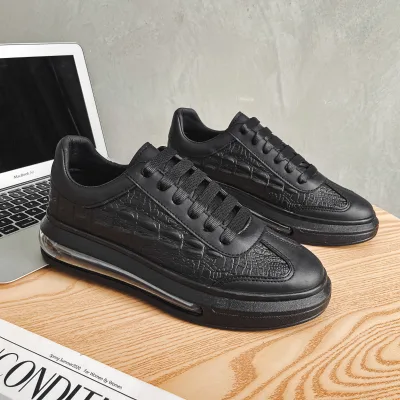 2023 New Pure Color Crocodile Print Shoes Air Cushion Heightening Shoes Running Casual Shoes for Men