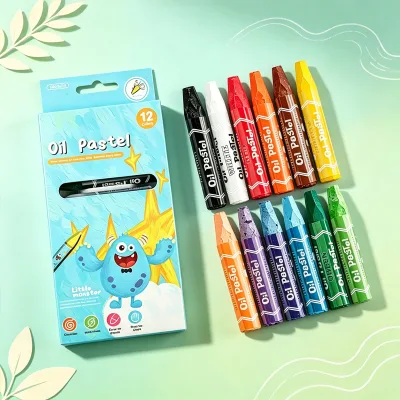Bview Art 12-Color Hexagonal Heavy Color Oil Pastel Set - Smooth Blendable Crayons for Kids' Doodling Art Class Non-Toxic