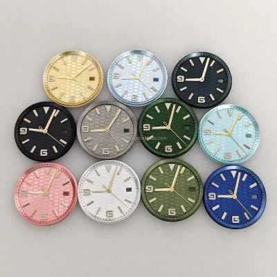 Mod Parts No logo Gold Nail Gold Hands 33.8mm Green Luminous Watch Dial for Japan NH35 Movement Case Modification Accessories