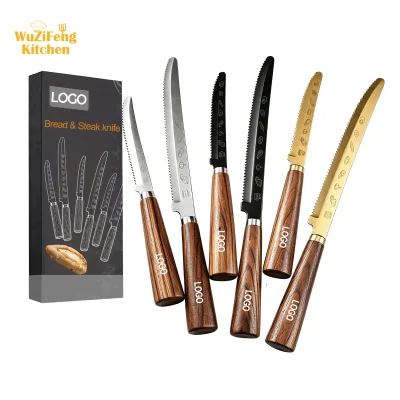 Stainless Steel Flatware Table Dinner Slicing Tomato Bread Knife Wood Handle Cutter Fruit Vegetables Sharp Serrated Steak Knife