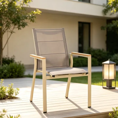 Wholesale Modern Aluminum Patio Dining Chair All Weather Textilene Mesh Stackable Waterproof Outdoor Garden Chair