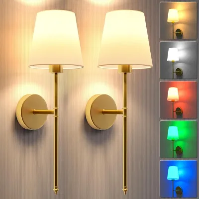 Indoor Gold RGB Dimmable Wireless Battery Operated Wall Sconce With Remote Control 10 Colors Wall Lamps Rechargeable Bulbs
