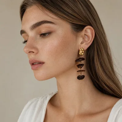 European and American Ins Fashion Style Retro Earrings Stainless Steel Plated 18K Gold Irregular Resin Stud Earring for Women