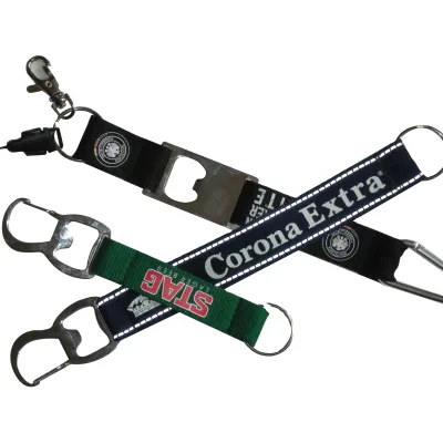Promotional Custom Print Logo Sublimation Polyester Metal Bottle Opener Keychains Lanyard
