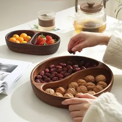 Wooden Fruit Plate Snacks Compartment Tray Home Living Room Fruit Plate Nuts Snacks Platter Kitchen Supplies