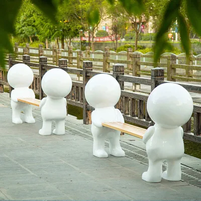 Y864 White Man Sculpture Bench Factory Custom Public Outdoor Furniture Patio Garden Creative Bench Public Waiting Chairs