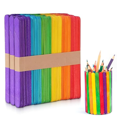 Multicolor Wooden Sticks 6" X 3/4" Large Popsicle Sticks for Waxing, Craft Project,Tongue Depressor,DIY Crafts,Woodcraft