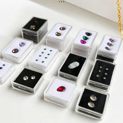 Square Plastic Acrylic Transparent Jewelry Bare Stone Display Box White Diamond Box Color Gem Box