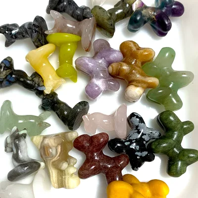 Wholesale Mixed Material Natural Crystal Carving Reiki Mini Animals Sculpture Crystal Balloon Dog