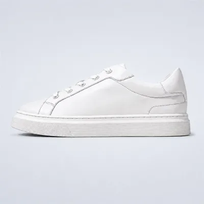 White Men's Summer Breathable Casual Toe Lace-Up Genuine Leather Sneakers High-End Versatile Skate Shoes Full-Grain Leather