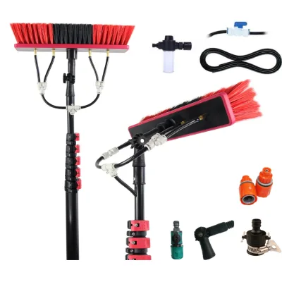 Solar Carbon Fiber Expandable Cleaning Brush Kit with Water Fed Brush Head Hose,Suitable for Photovoltaic Panels&Window Cleaning