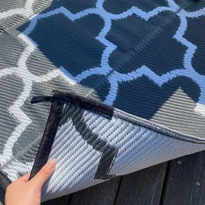 High Quality Reversible Outdoor Rug Woven PP Straw & Plastic Patio Mat for RV Plain Style