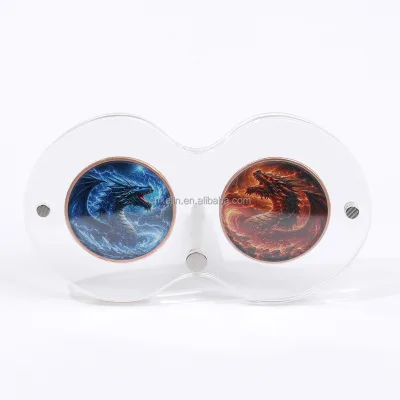 2 Slots Clear Acrylic Coin Display Stand Magnetic Double Round Coin Holder Case Two-Coin Display Holder